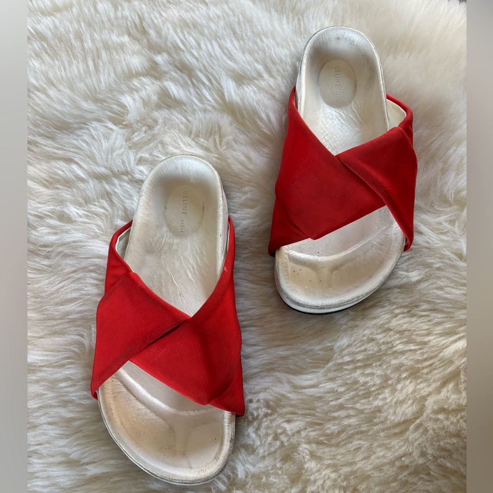 Celine Twist Phoebe Philo Leather Slide Sandals in Red - Picture 10 of 11